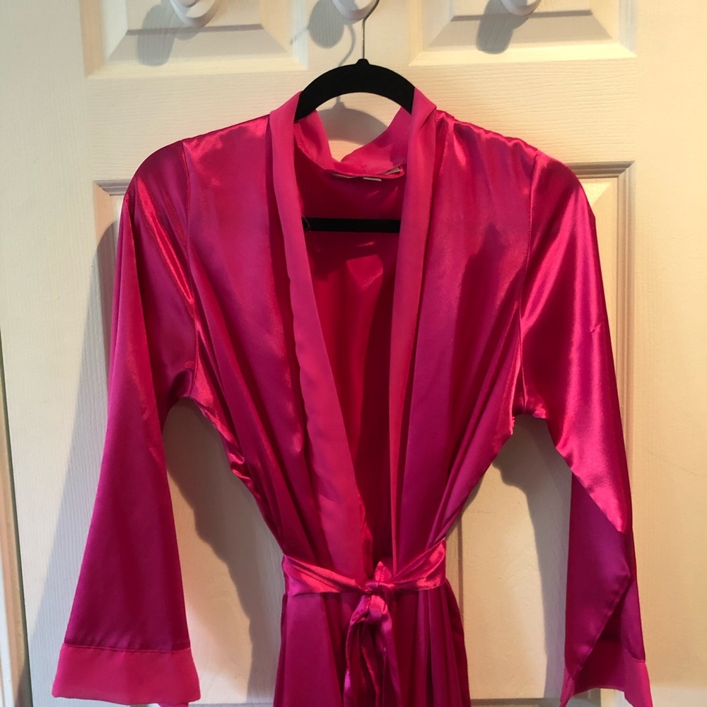 Pink satin robe
